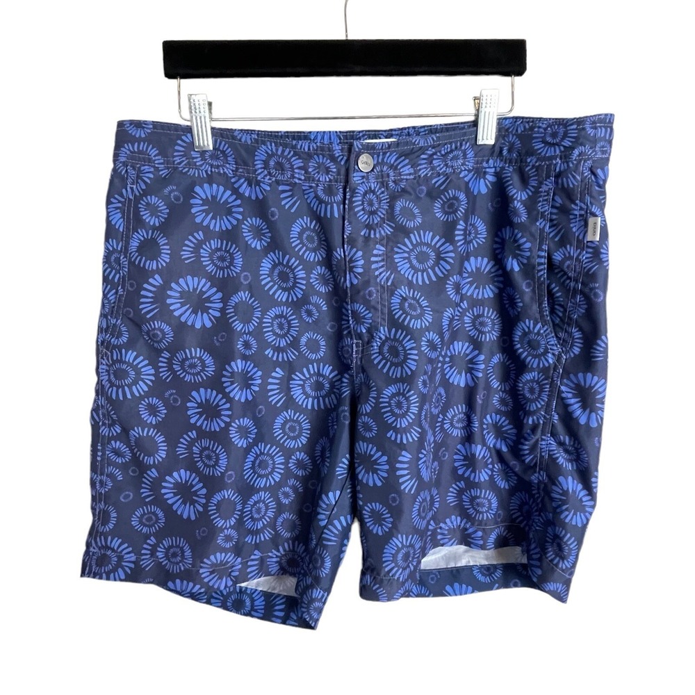 Onia Swim Shorts‎ Men XL Blue Floral Medallion Charles Trunks 7.5" Inseam Resort